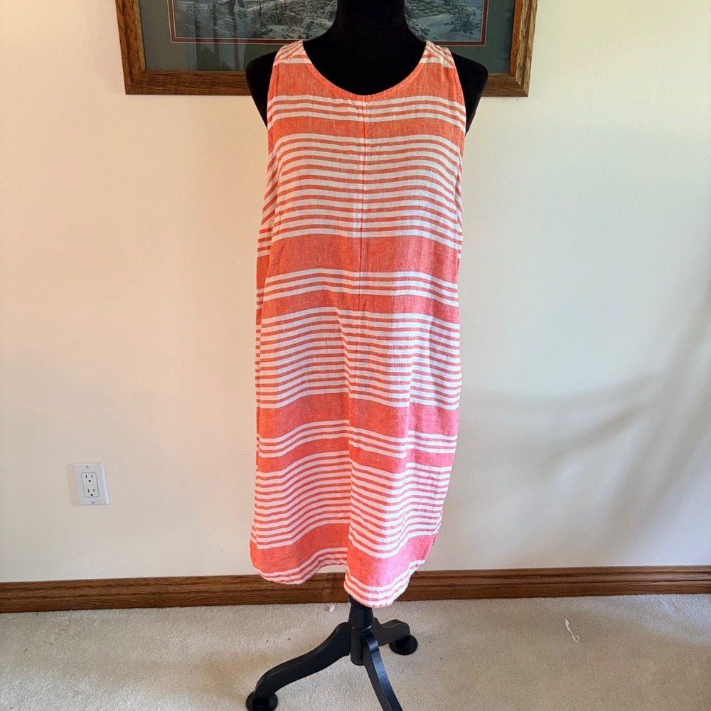 Old Navy Linen Blend Striped Shift Dress Womens Large Coral White Sleeveless